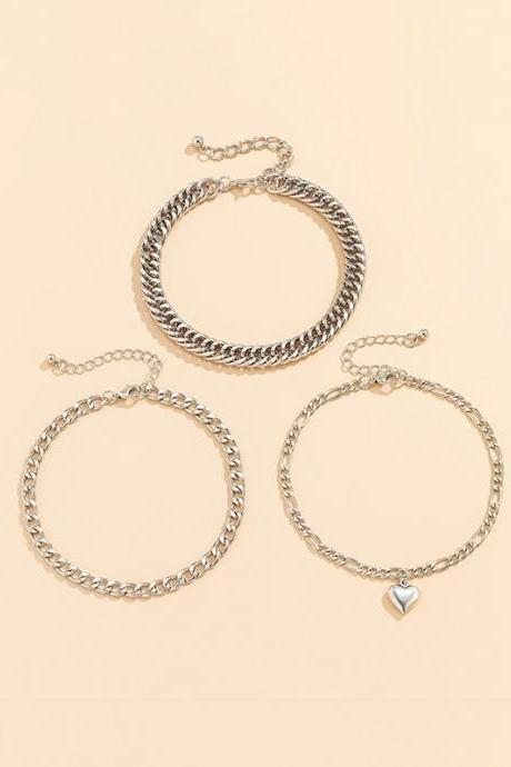 SILVER Simple Cool 3 Pieces Anklets