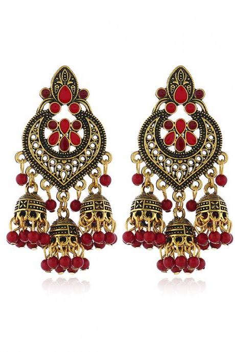 RED Original Vintage Beads Tassels Earrings