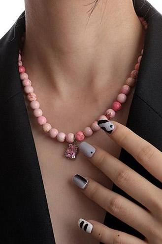 Punk Asymmetric Pink Necklaces Accessories