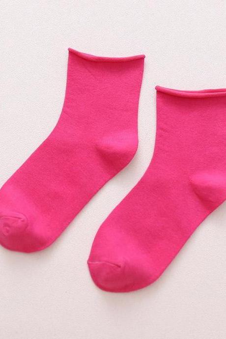 Fuchsia Solid Color Rolled Socks