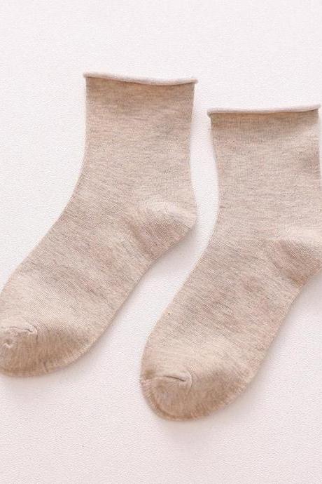 Khaki Solid Color Rolled Socks