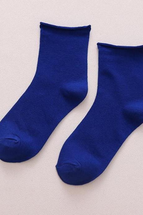 Royal Blue Solid Color Rolled Socks