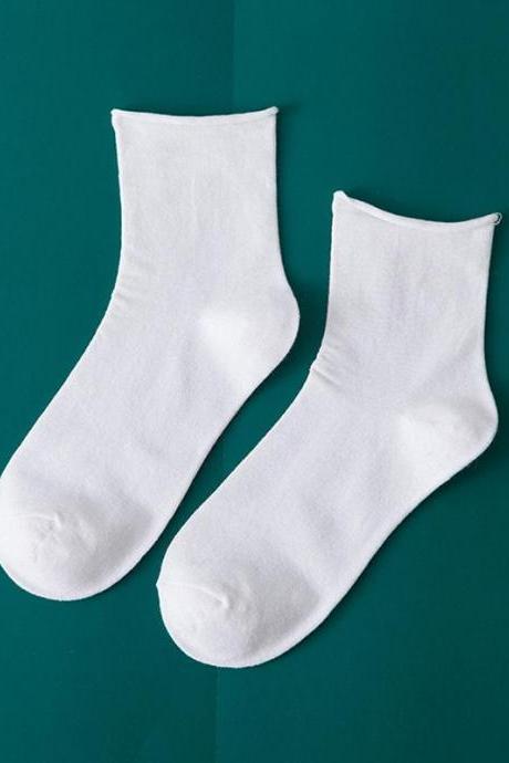 White Solid Color Rolled Socks