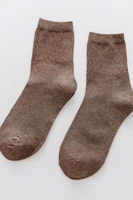 Coffee Solid Color Breathable Cotton Socks