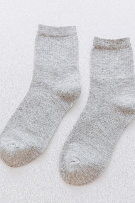 Gray Solid Color Breathable Cotton Socks