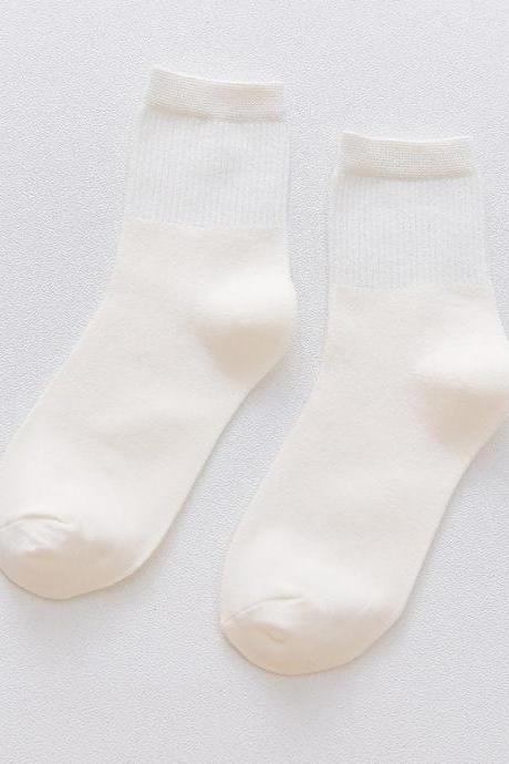 Milk White Solid Color Breathable Cotton Socks