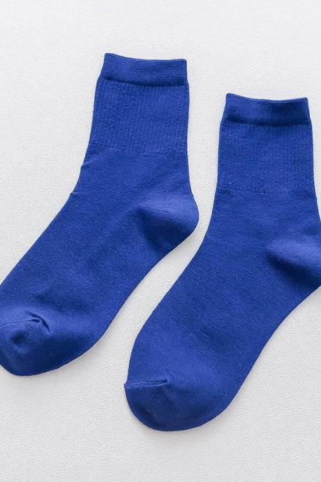 Royal Blue Solid Color Breathable Cotton Socks