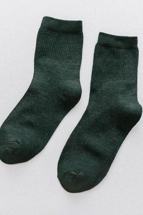 Ink Green Solid Color Breathable Cotton Socks