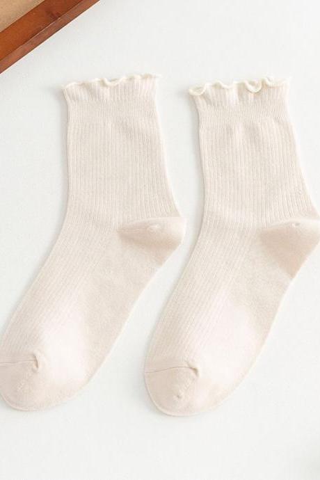 CREAMY WHITE Simple Falbala Socks