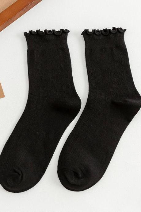 BLACK Simple Falbala Socks