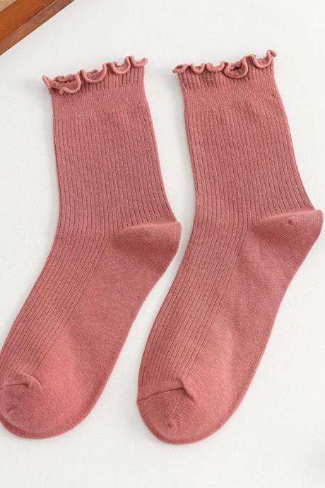 Pink Simple Falbala Socks