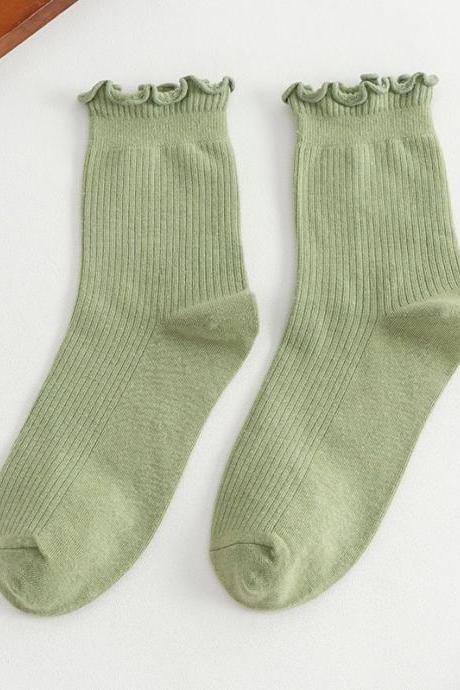 GREEN Simple Falbala Socks