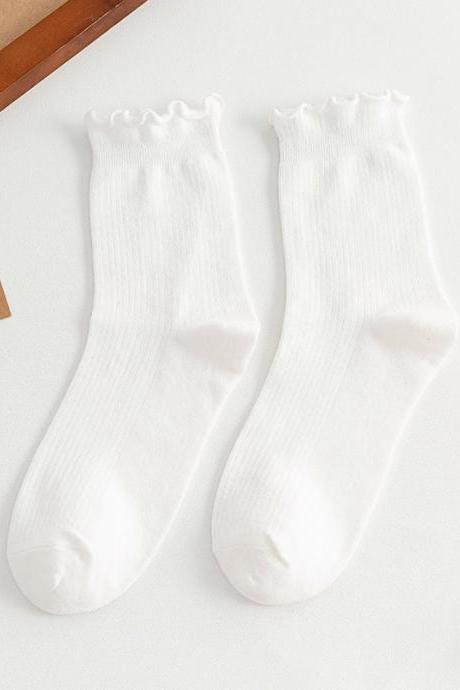 White Simple Falbala Socks