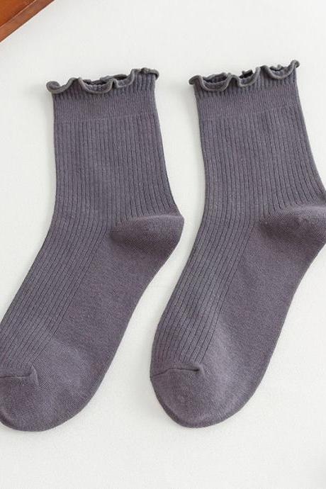 Deep Gray Simple Falbala Socks