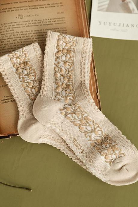 BEIGE Vintage Jacquard Cotton Socks Accessories