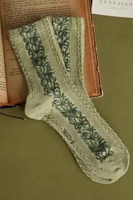 Green Vintage Jacquard Cotton Socks Accessories