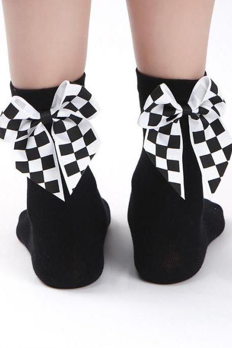 Black Plaid Bow-knot Decorative Socks