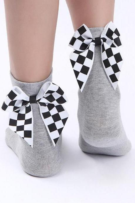GRAY Plaid Bow-knot Decorative Socks