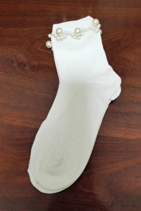 WHITE Urban Beaded Pearl Socks Accessories