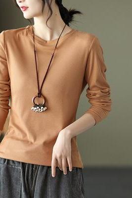 Simple Long Sleeves Solid Color Round-neck Pullovers