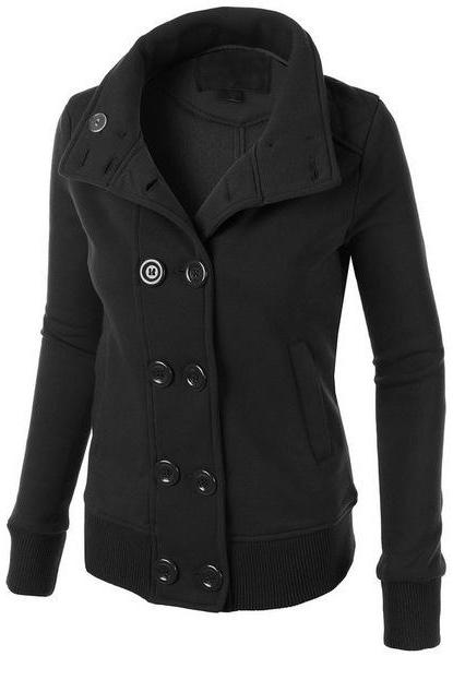 Women Button Hooded Coat with Removable Hat