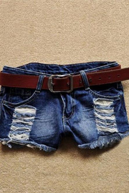 Retro Low Waist Tassel Hole Lace Jeans Denim Shorts