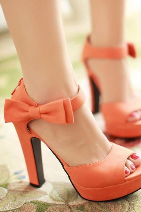 Cute Candy Color Bow Knot Thick Heel Platform Sandals