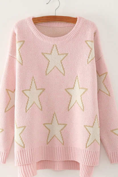 Print Cute Loose Scoop Knit Pullover Sweater