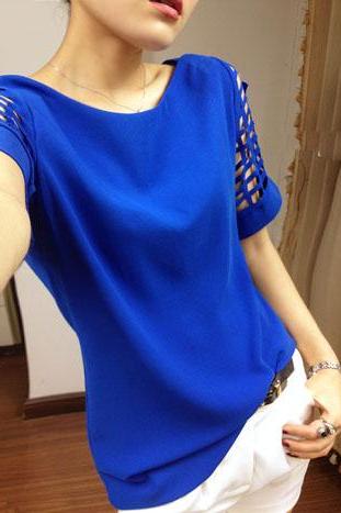 Scoop Short Sleeves Pure Color Casual Plus Size T-shirt