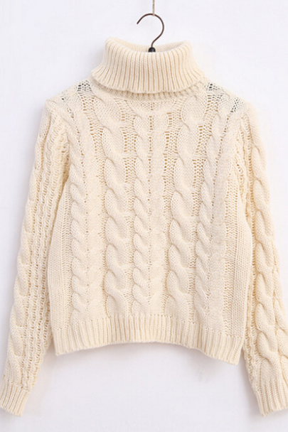 High Collar Knit Retro Upset Coarse Yarn Pullover Sweater