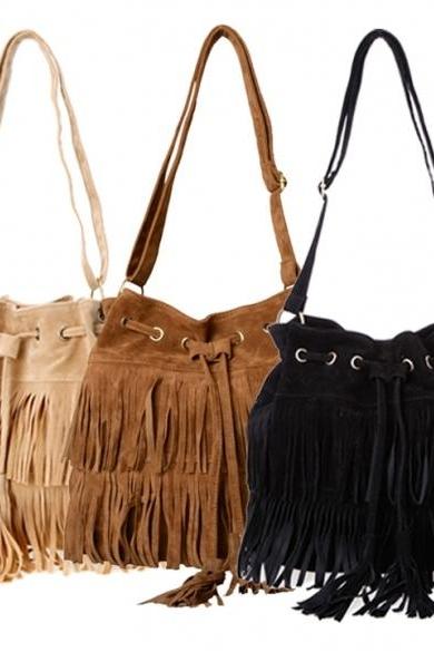 New Fashion Women's Faux Suede Fringe Tassels Cross-body Bag Shoulder Bag Handbags