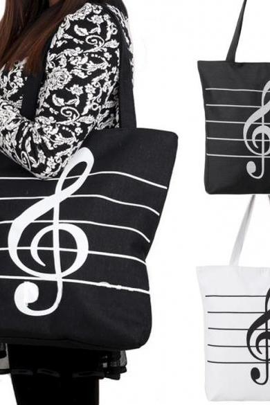 Korean Women Girl&amp;amp;#039;s Single Shoulder Portable Musical Symbol Canvas Bag Fashion Bag
