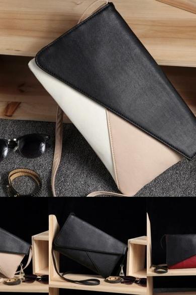 New Women Synthetic Leather Envelop Bag Patchwork Soft Casual OL Shoulder Bag