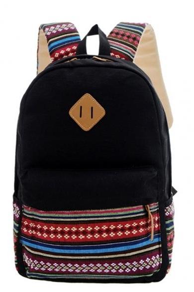 Unisex Canvas Patchwork Backpack National Style Soft Casual Outdoor School Bag Ruckrack