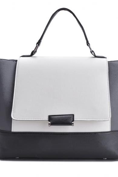 Monochromatic Leather Handbag with Detachable Shoulder Straps