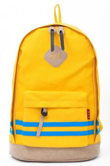 Contrast Color Stripe Canvas Backpack Bag