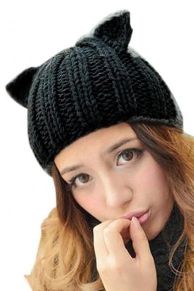 New Korean Women's Winter Warm Hat Devil Horn Knitted Hats Cat Ears Knitting Caps Female Hat Accessories