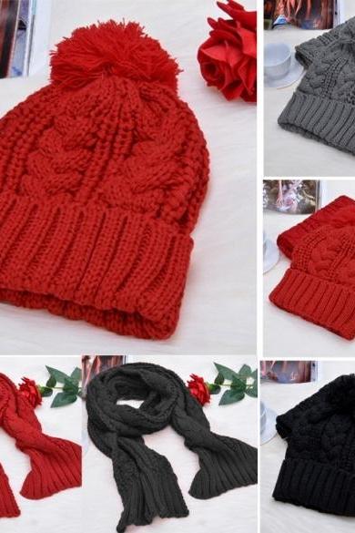 Fashion Women&amp;amp;#039;s Girls&amp;amp;#039; Beanie Winter Warm Cap Woolen Blend Knitted Hats W/ Scarf