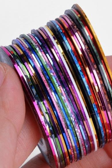 30pcs Mixed Colors Rolls Striping Tape Line Diy Nail Art Tips Decoration Sticker Nail Care