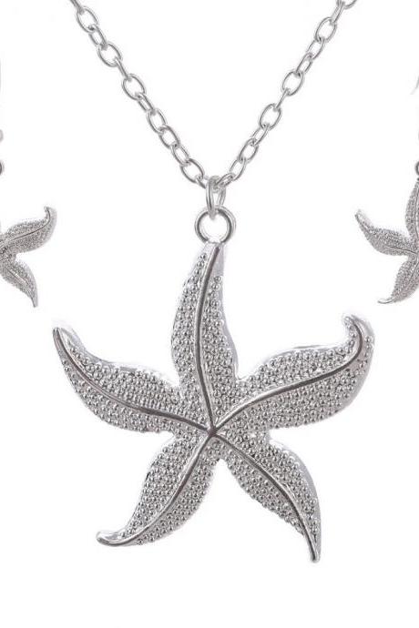 2016 European Fashion Personality Female Necklace And Earrings Silver Starfish Package