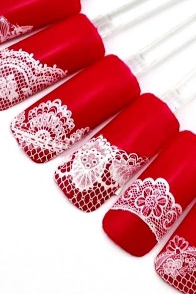 Women Manicure Tool Accessory 3d Lace Design Nail Art Decal Half Nail Sticker Decoration 24 Sheets A Set