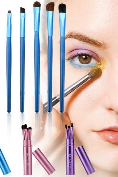 Acevivi New Fashion Professional 5pcs Cosmetic Makeup Tool Brush Set Kit With Alloy Column