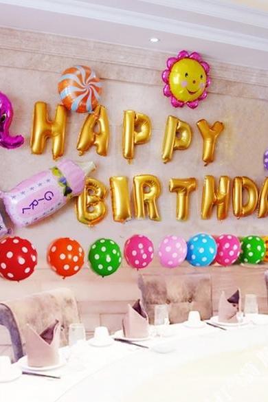 Happy Birthday Aluminum Foil Membrane Balloons 1 Set Party Decoration Silver/gold