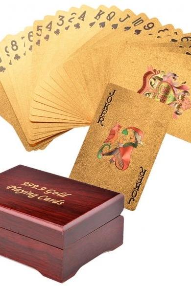 Hot Fashion 54 Pieces Gold Foil Plated Plastic Poker Game Entertainment Playing Cards Set With Case