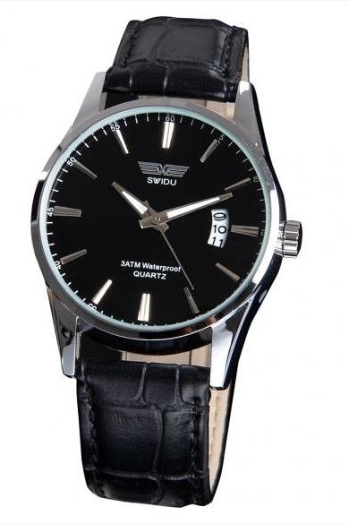 Fashion Luxury Leisure Leather Quartz Date Mens Wrist Watch