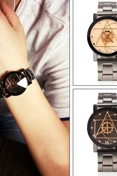 Men/women Lovers Quartz Analog Compass Stainless Steel Wrist Watch