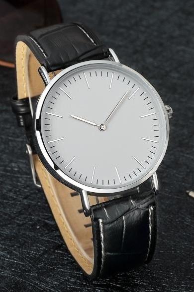 Fashion Men Round Dial Synthetic Leather Band Watch Wristwatch Analog Quartz For Business