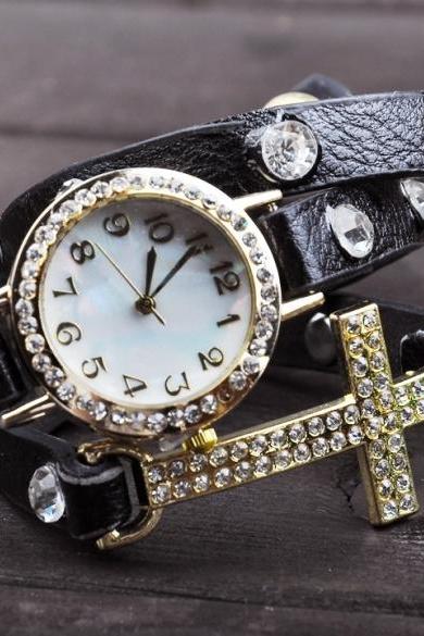 Women Cross Bracelet Watch Quartz Movement Wrist Watch