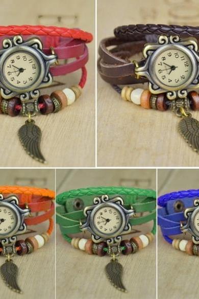 Many Colors Fashion Quartz Weave Wrap Synthetic Leather Bracelet Women's Wrist Watch