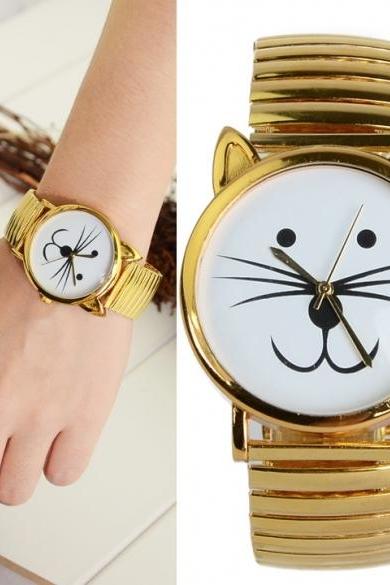 Unique Gold Tiger Cat Watch Unisex Bracelet Beard Watch